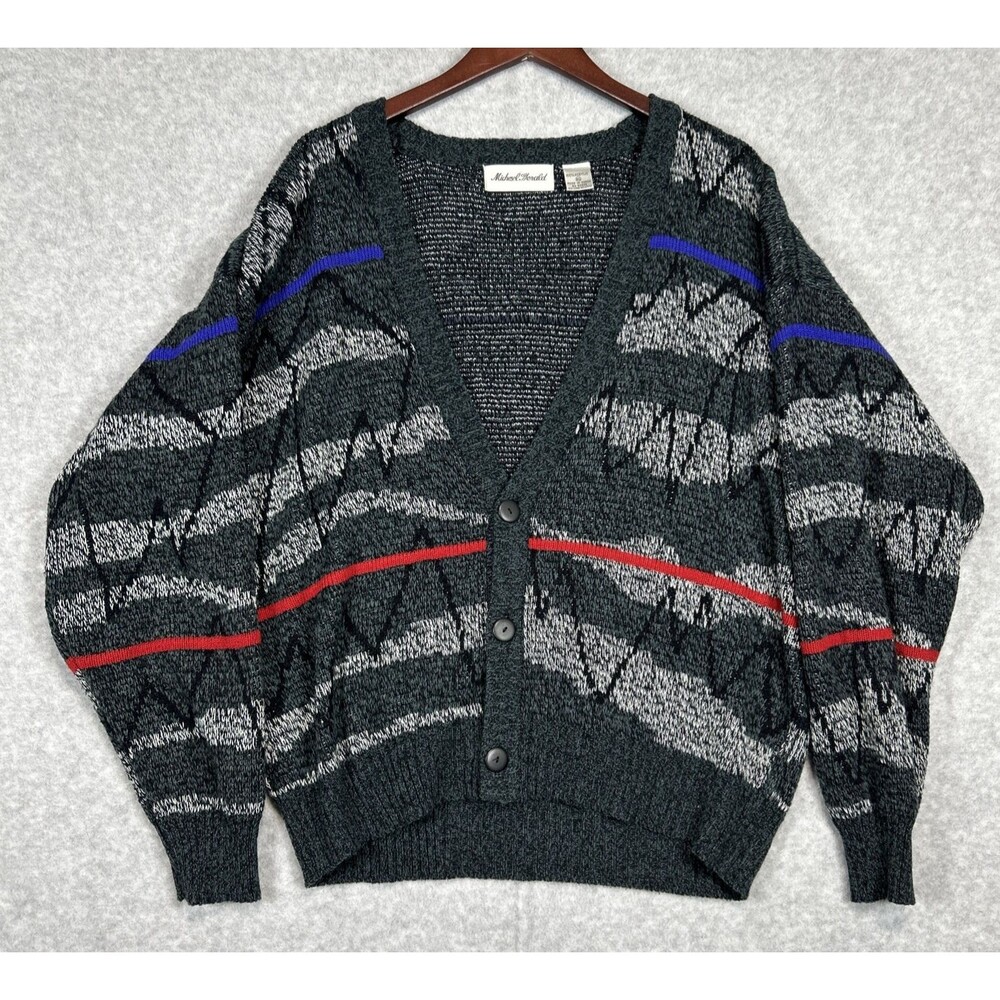 Michael Gerald Mens XL Cardigan Sweater Coogi Style Acrylic Colorblock